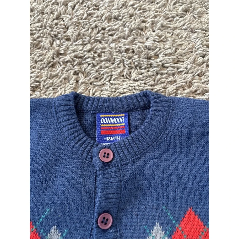 Vintage 90s Donmoor Crewneck Preppy Sweater Boys Size 18 Mos Blue Red - Picture 3 of 5